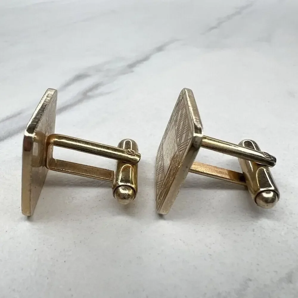 Vintage Gold Tone Floral Vine Scroll Engraved Etched Cufflinks